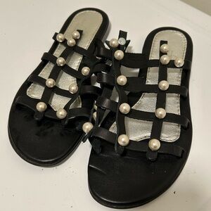 Elina Linardaki Dune Pearl Embellished Sandals Black Size 9 US 40 EU
